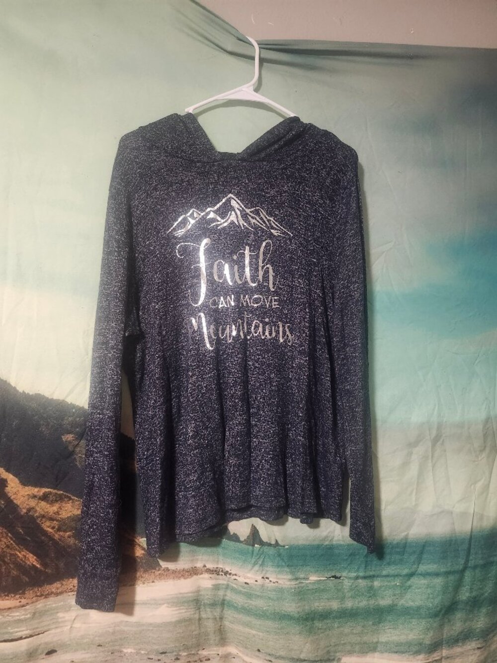 BY Design Brand Hooded Long Sleeve Shirt "Faith Can Move Mountains" Graphic Tee